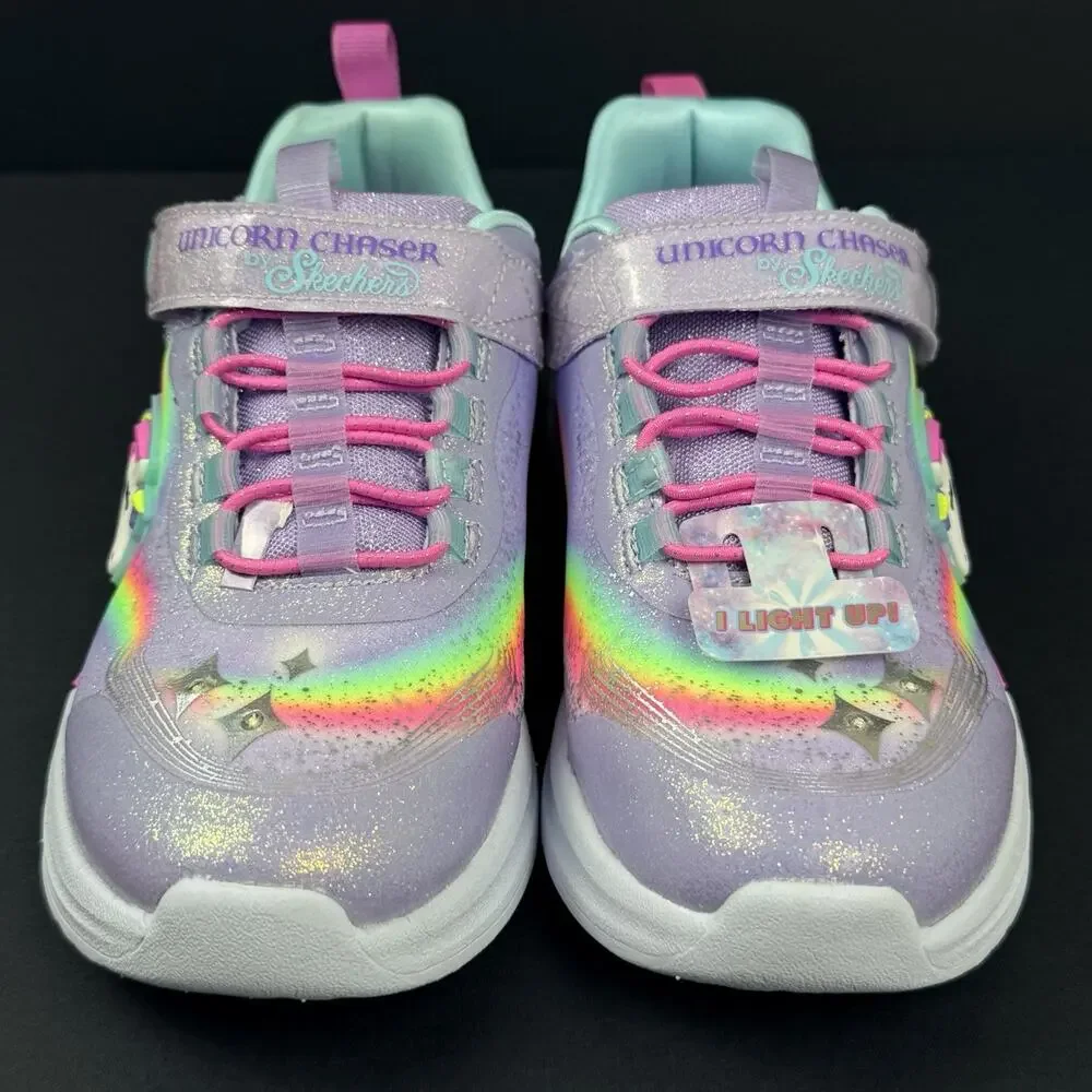 Skechers S Lights Unicorn Chaser Kids Size 12 Lavender Light Up Sneakers New
